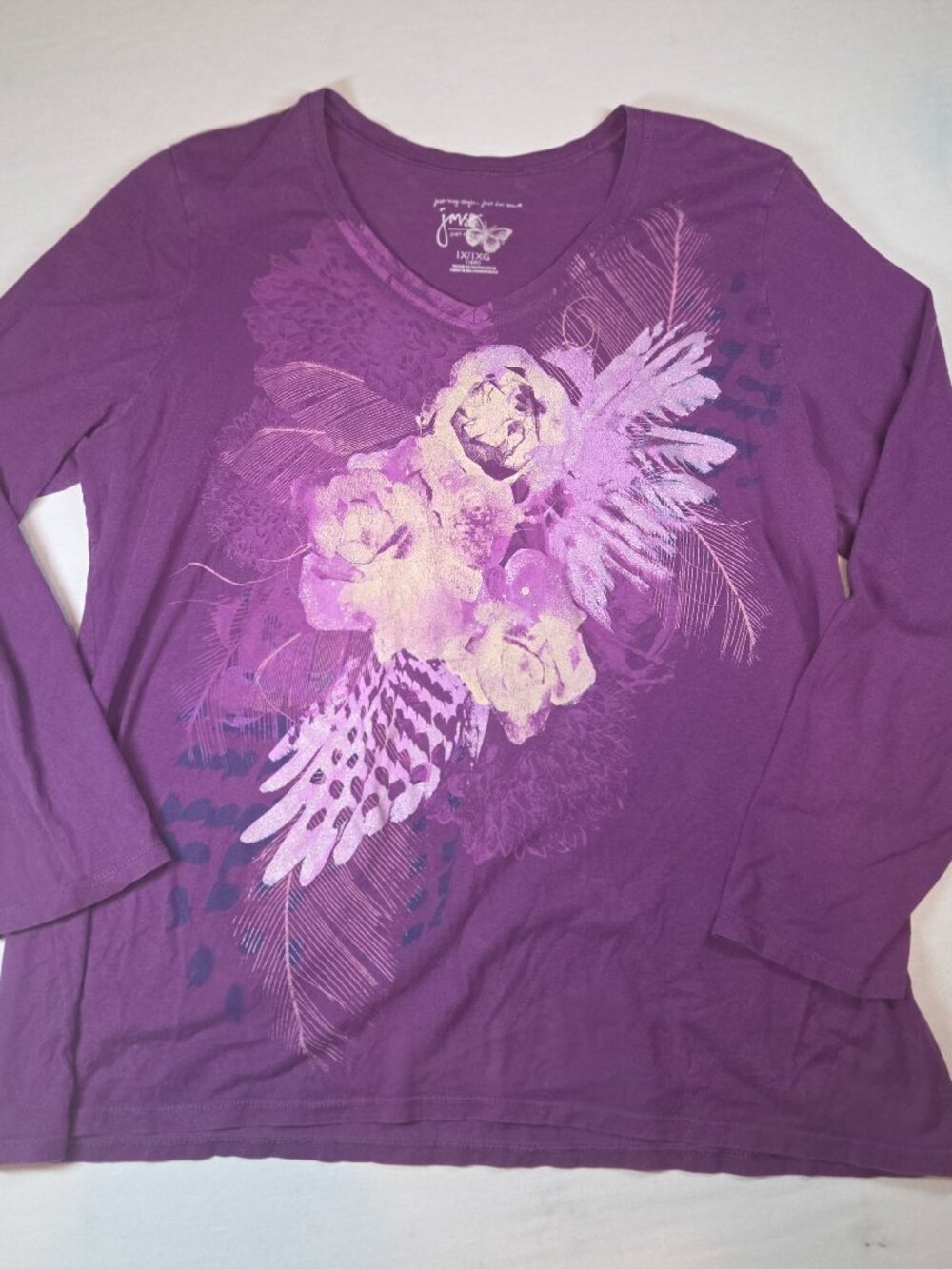 Just My Size women's XL purple long-sleeve floral and feather design